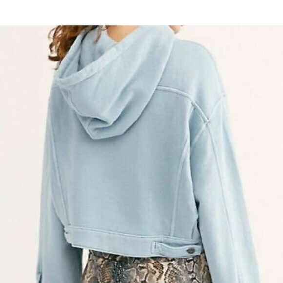 Free People Dreamers Hooded Jacket Blue oversized button closure Size M - Picture 6 of 9